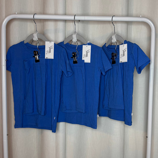 Blue Ribbed Shorts Pajama Set