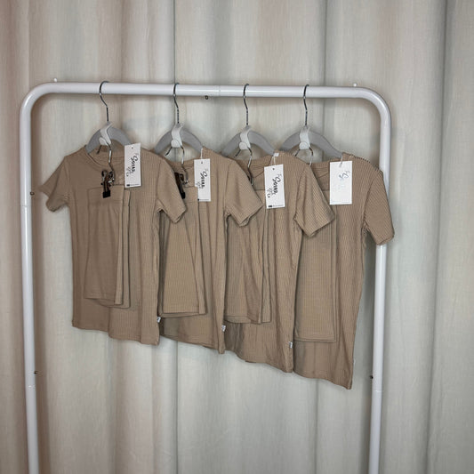 Oat Ribbed Shorts Pajama Set
