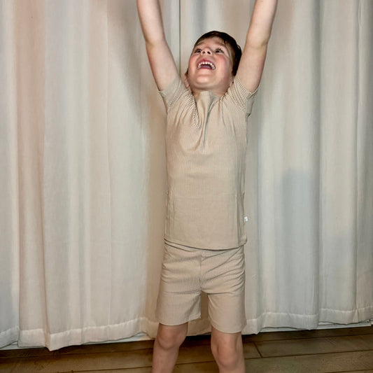 Oat Ribbed Shorts Pajama Set