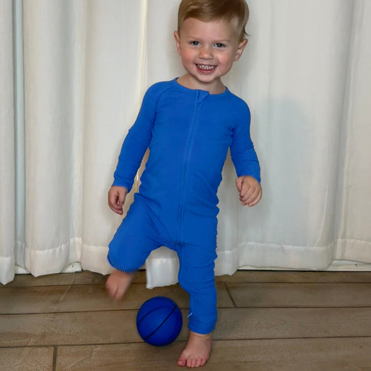 Blue Ribbed Convertible Romper