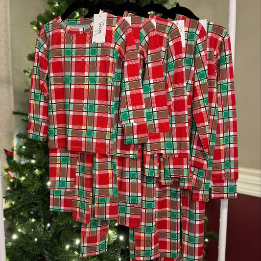 Plaid You're Here Long Sleeve Pajama Set
