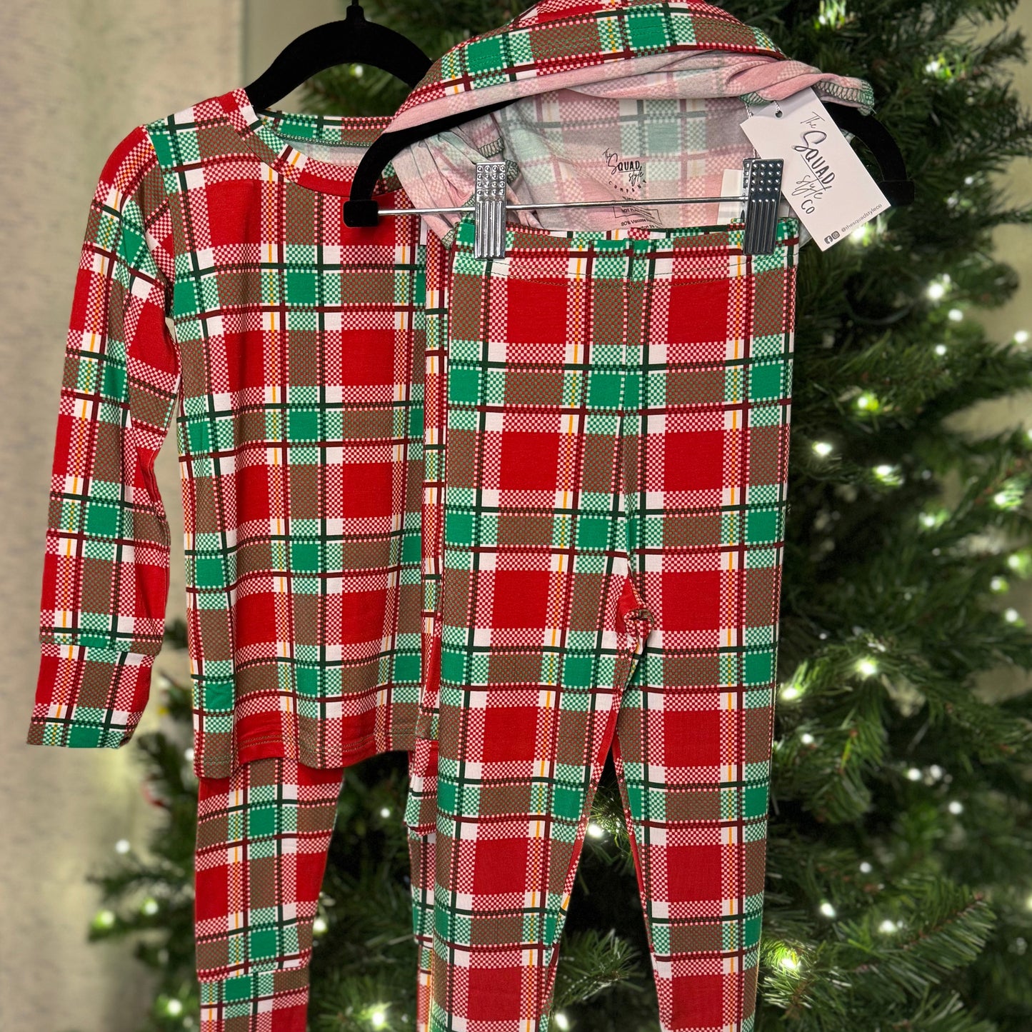 Plaid You're Here Long Sleeve Pajama Set