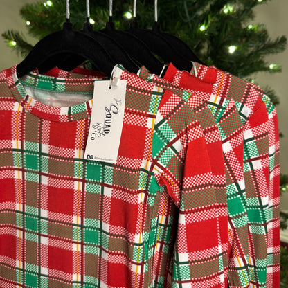 Plaid You're Here Long Sleeve Pajama Set